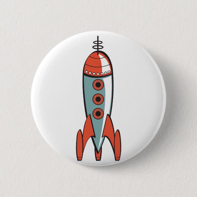Bóton Redondo 5.08cm foguete espacial retrô (Frente)