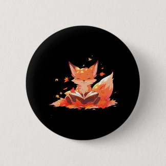 Bóton Redondo 5.08cm Folha de Leitura de Fox Autumn Caindo Leaves Leave
