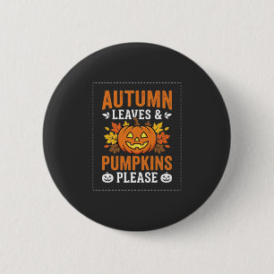 Bóton Redondo 5.08cm Folhas de Outono Desenho de Abóbora de Halloween