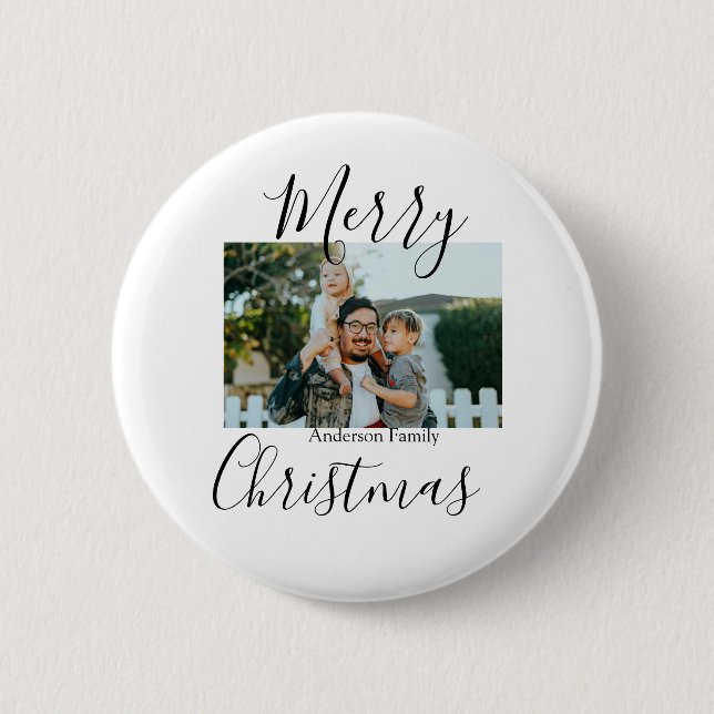Bóton Redondo 5.08cm Foto da família Feliz Natal, moderna e elegante ru (Frente)