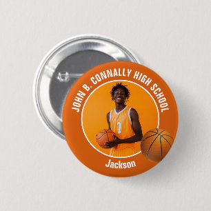 Bóton Redondo 5.08cm Foto de jogador de basquete laranja Espírito de es
