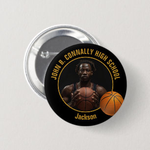 Bóton Redondo 5.08cm Foto de jogador de basquete Preto Dourado Escola d