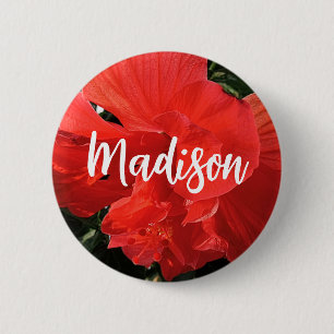 Bóton Redondo 5.08cm Foto do nome personalizado Orange Double Hibiscus