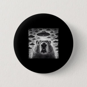 Bóton Redondo 5.08cm Foto engraçada de marmota com disco voador alieníg