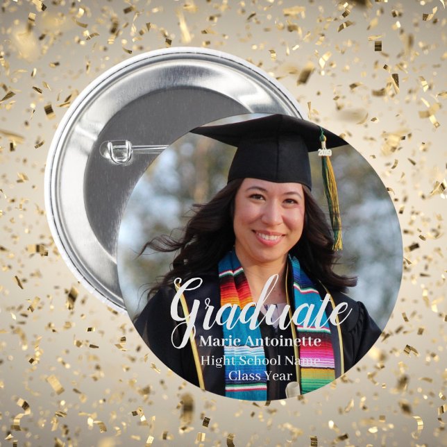 Bóton Redondo 5.08cm Foto Moderna do Formando Personalizado (Personalized Graduate Modern Photo Button)