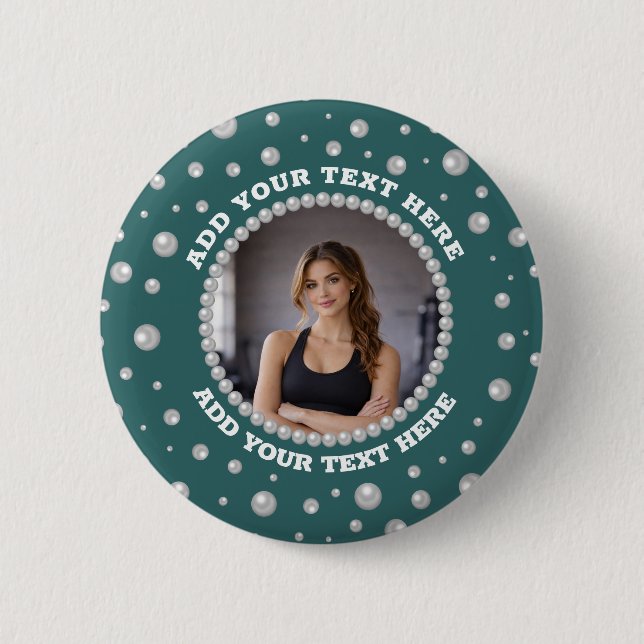 Bóton Redondo 5.08cm Foto Personalizada com Círculo de Pérolas em Azul  (Frente)