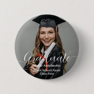 Bóton Redondo 5.08cm Foto Personalizada de Graduado Elegante Botão de G