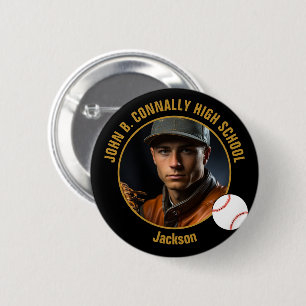 Bóton Redondo 5.08cm Foto Personalizada de Jogador de Beisebol Preto Es