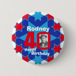Bóton Redondo 5.08cm Foto personalizada do aniversário de 40 anos stars