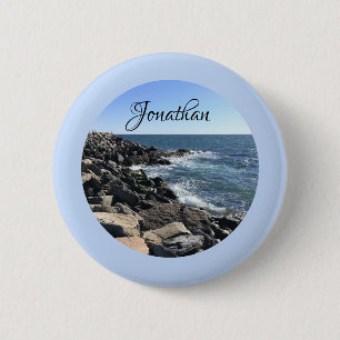 Bóton Redondo 5.08cm Foto redonda no oceano Atlântico Rocky Shoreline S