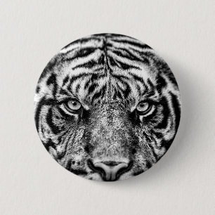 Bóton Redondo 5.08cm Fotografia Tiger Black and White