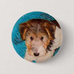 Bóton Redondo 5.08cm Fox Terrier Puppy Painting - Arte Original De Cão