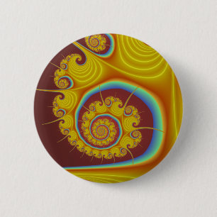 Bóton Redondo 5.08cm Fractal amarelo da espiral do Seashell
