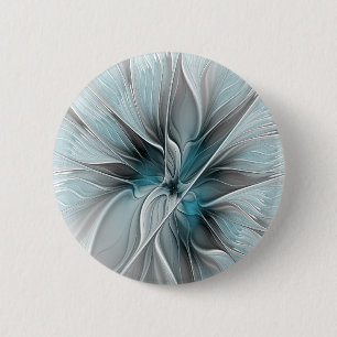 Bóton Redondo 5.08cm Fractal Fractal Moderna Abstrato com Cinza Flor Az