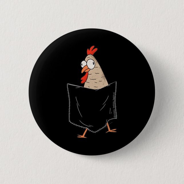 Bóton Redondo 5.08cm Frango Fofo e Engraçado em um Bolso Falso - Frango (Frente)