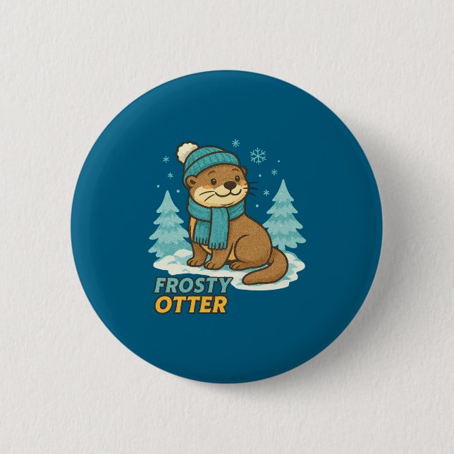 Bóton Redondo 5.08cm Frosty Otter Winter Charm Art Long Sleeve  (Frente)