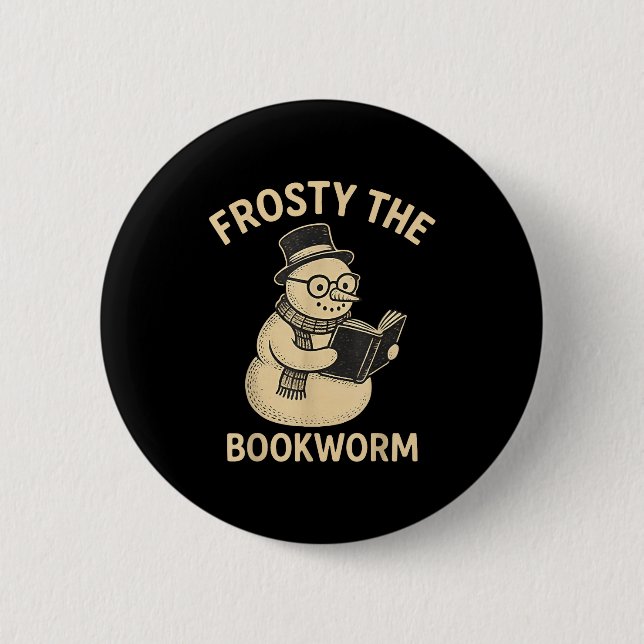 Bóton Redondo 5.08cm Frosty The Bookworm Snowman Reading  (Frente)