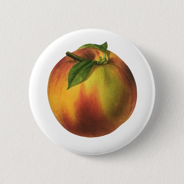 Bóton Redondo 5.08cm Fruta de Comida, Pêssego Orgânico Elevado com Folh (Frente)