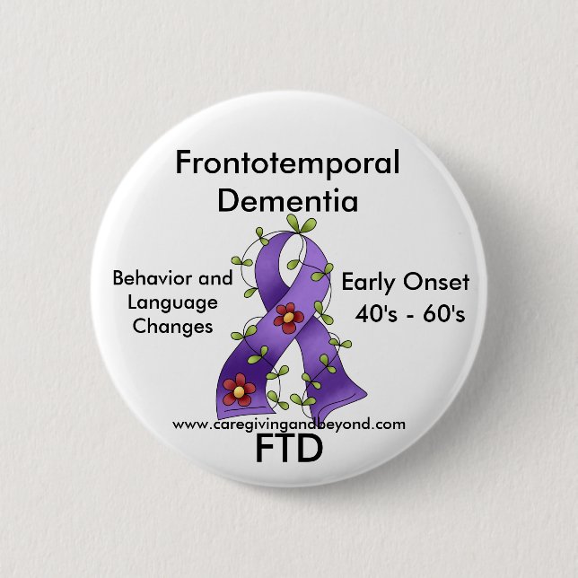 Bóton Redondo 5.08cm FTD, Pin roxo da fita da demência Frontotemporal (Frente)