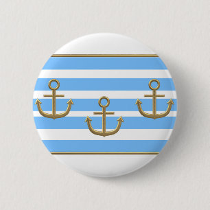 Bóton Redondo 5.08cm fundo branco azul da âncora dourada
