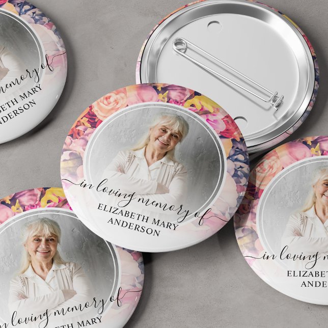 Bóton Redondo 5.08cm Funeral Na Foto Floral Brilhante Da Memória (Criador carregado)