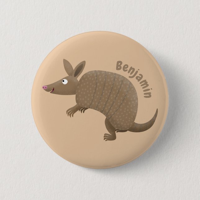 Bóton Redondo 5.08cm Funny armadillo happy cartoon illustration (Frente)