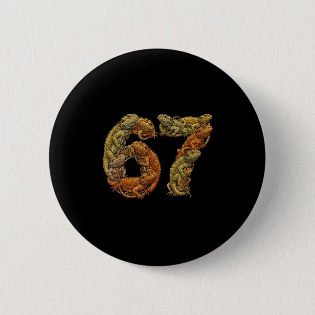 Bóton Redondo 5.08cm Funny Bearded Dragon 6 7 Meme Six Seven Beardzilla (Frente)