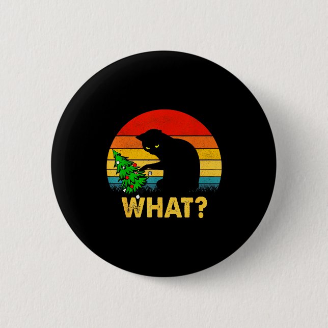 Bóton Redondo 5.08cm Funny Black Cat Gift Pushing Christmas Tree Over C (Frente)