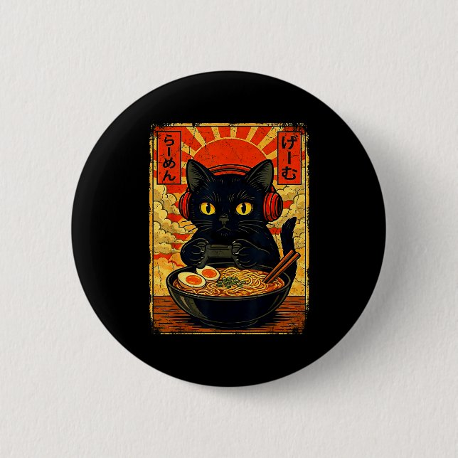 Bóton Redondo 5.08cm Funny Cat Gamer Men Anime Kawaii Gaming Headset Ca (Frente)