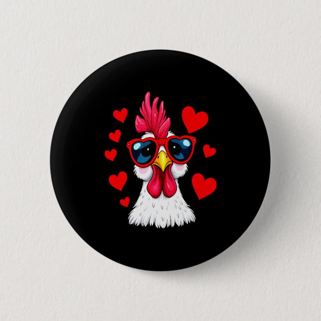 Bóton Redondo 5.08cm Funny Chicken Valentines Day Heart Chicken Couple  (Frente)