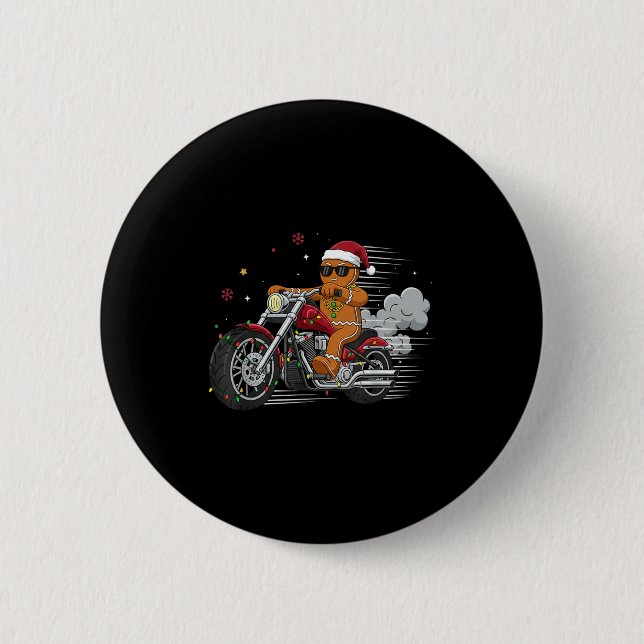 Bóton Redondo 5.08cm Funny Christmas Gingerbread Man Biker Riding A Mot (Frente)