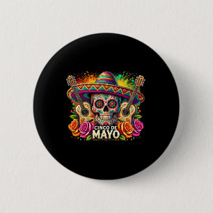 Bóton Redondo 5.08cm Funny Cinco De Mayo Skeleton Skull Fiesta Sombrero
