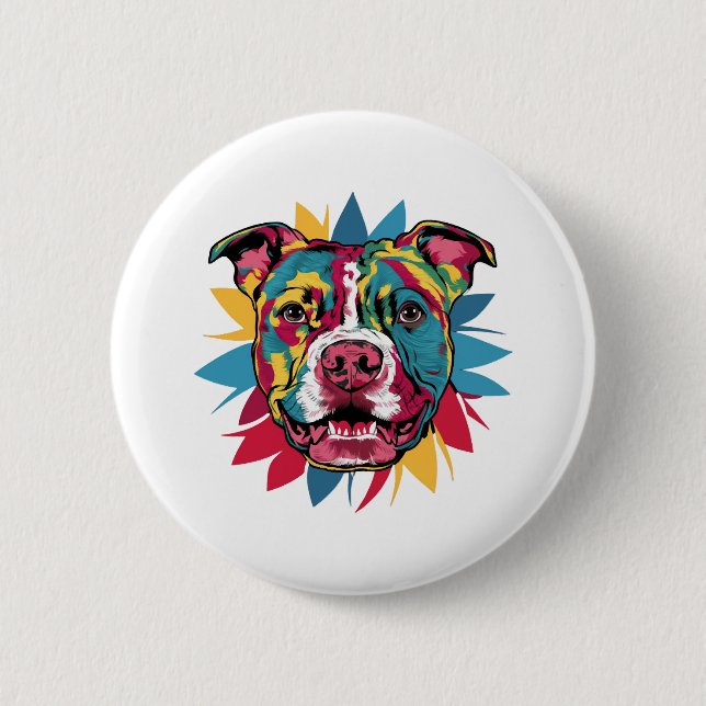 Bóton Redondo 5.08cm funny colorful dog pitbull (Frente)