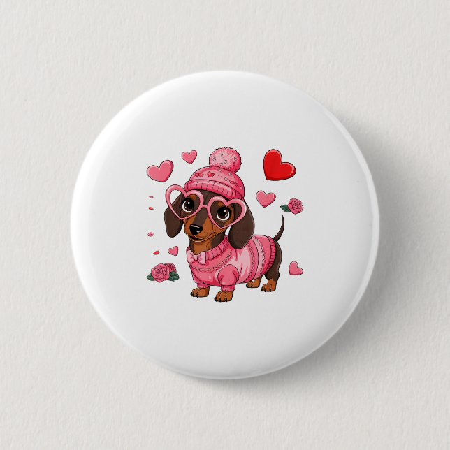 Bóton Redondo 5.08cm Funny Dog Dachshund Valentines Heart Dog Lover Men (Frente)