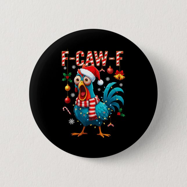 Bóton Redondo 5.08cm Funny F-caw-f Christmas Chicken Xmas Lights Santa  (Frente)