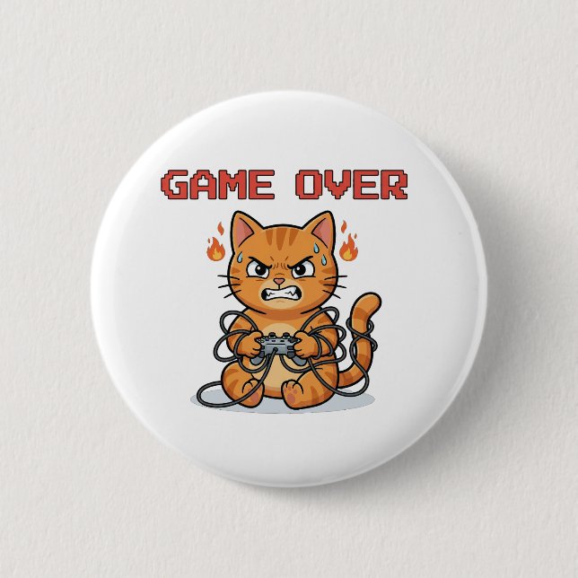 Bóton Redondo 5.08cm Funny Gamer Cat Game Over Button (Frente)