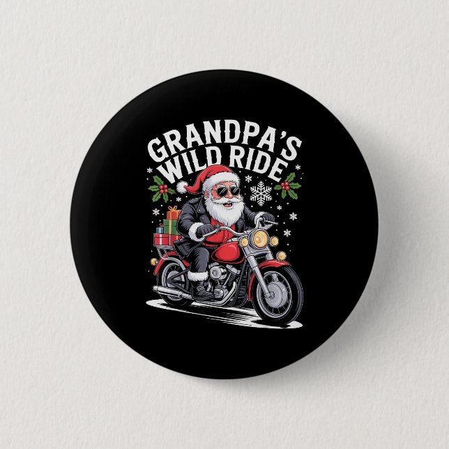 Bóton Redondo 5.08cm Funny Grandpa's Biker Ride Christmas Motorcycle Sa (Frente)
