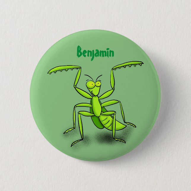 Bóton Redondo 5.08cm Funny green praying mantis cartoon illustration (Frente)