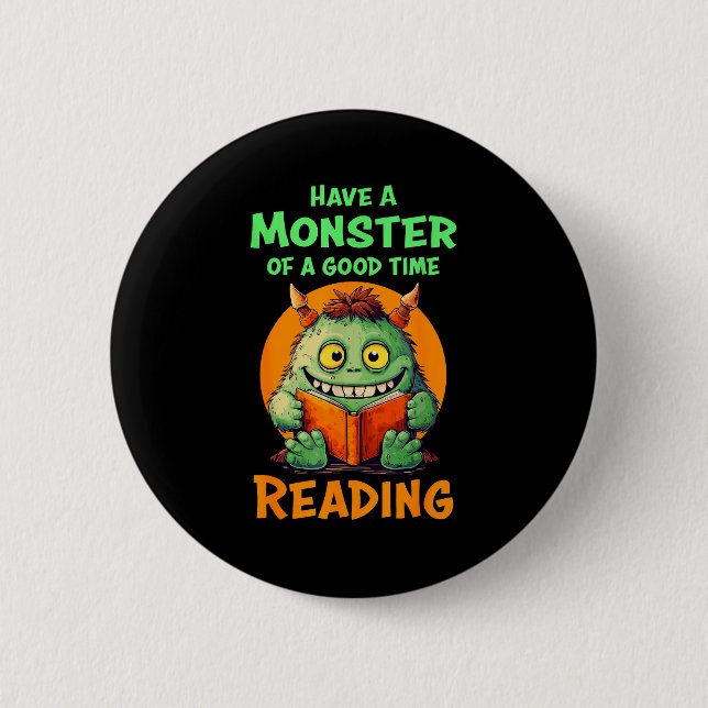 Bóton Redondo 5.08cm Funny Halloween Teacher Librarian Monster Reading  (Frente)