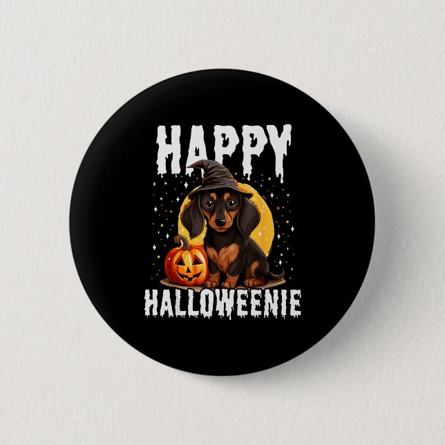 Bóton Redondo 5.08cm Funny Happy Halloweenie Halloween 2024 Weiner Dog  (Frente)