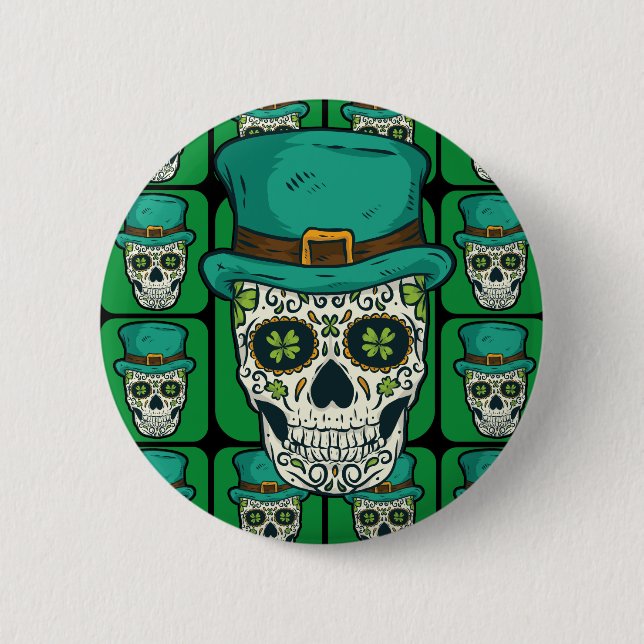 Bóton Redondo 5.08cm Funny Irish Sugar Skull St Patricks Day Pirate Bon (Frente)