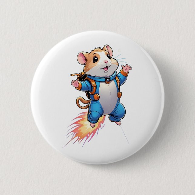 Bóton Redondo 5.08cm Funny Jetpack Hamster Pin | Cartoon Animal Badge (Frente)