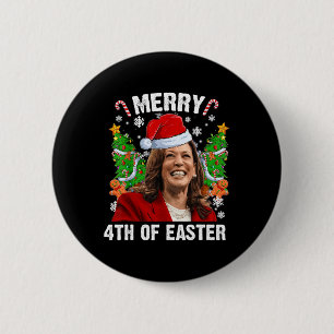 Bóton Redondo 5.08cm Funny Kamala Harris Natal Santa Hat Feliz 4