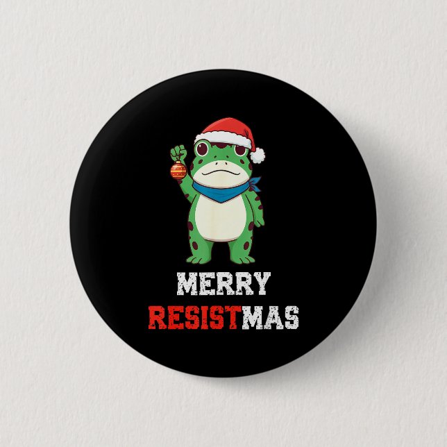Bóton Redondo 5.08cm Funny Litical Frog Christmas Merry Resistmas 2025  (Frente)