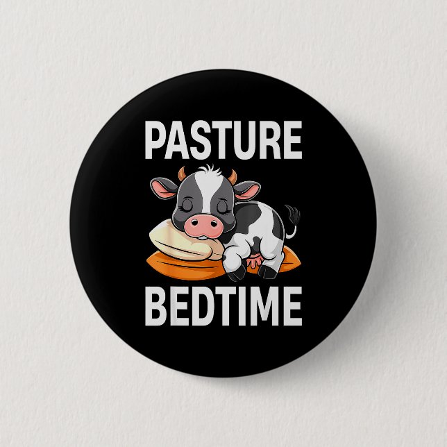 Bóton Redondo 5.08cm Funny Pasture Bedtime Cute Cow Pajamas Pj Sleep  (Frente)
