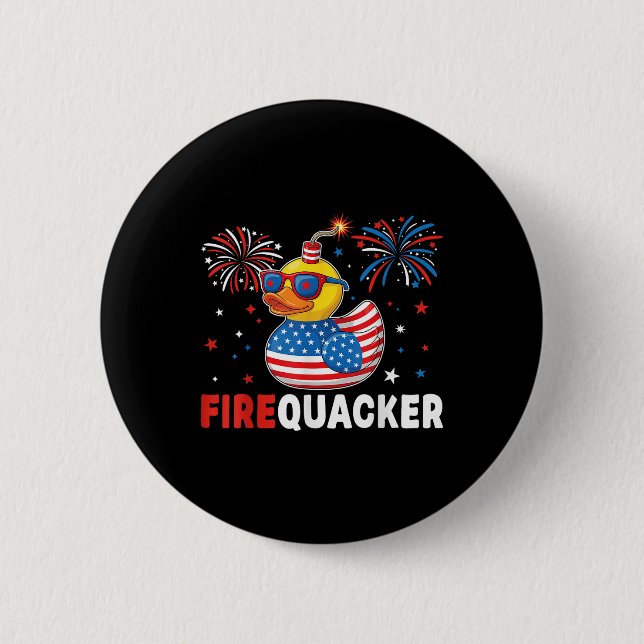 Bóton Redondo 5.08cm Funny Patriotic Duck Firequacker Pun Independence  (Frente)