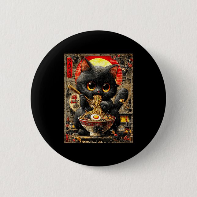 Bóton Redondo 5.08cm Funny Ramen Cat Noodle Lovers Anime Otaku  (Frente)