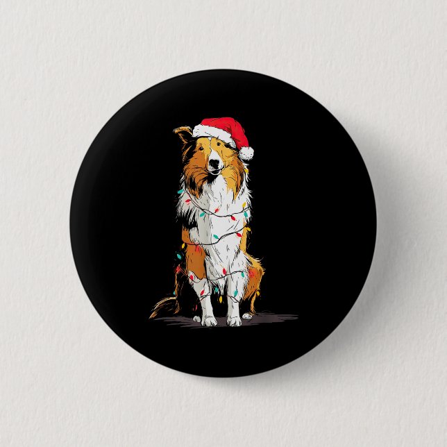 Bóton Redondo 5.08cm Funny Rough Collie Christmas Graphics Dog Lights L (Frente)