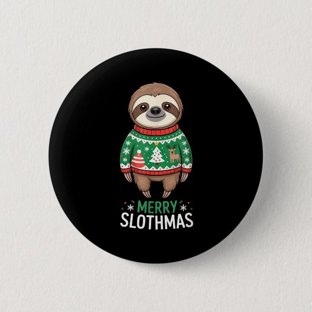 Bóton Redondo 5.08cm Funny Sloth Lover Christmas Merry Slothmas Ugly Ho (Frente)