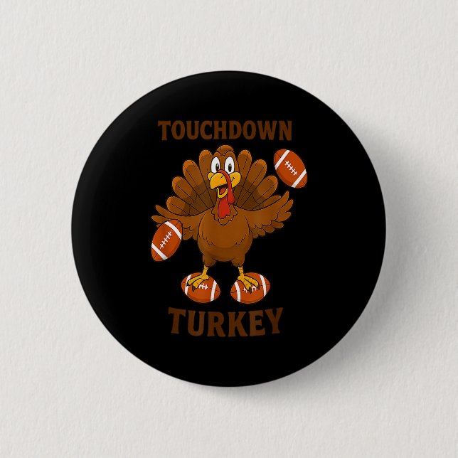 Bóton Redondo 5.08cm Funny Thanksgiving Football Touchdown Turkey  (Frente)